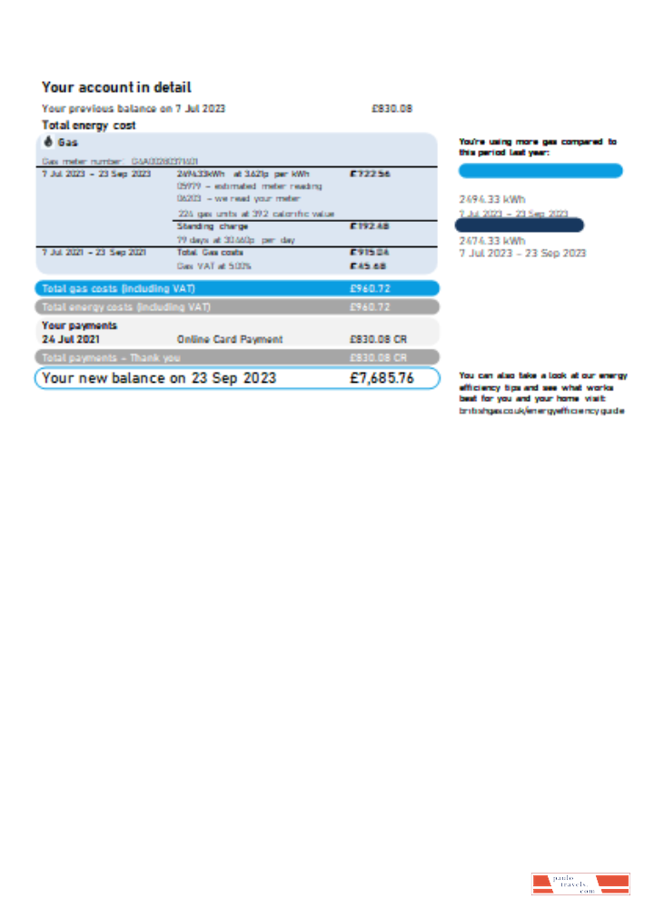 British Gas Energy utility business bill SCR page 2 PSD template
